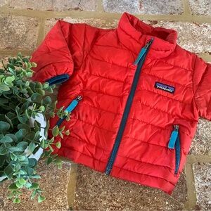 Patagonia | Kids' Red Quilted Jacket with Blue Zippers | 3-6 Months